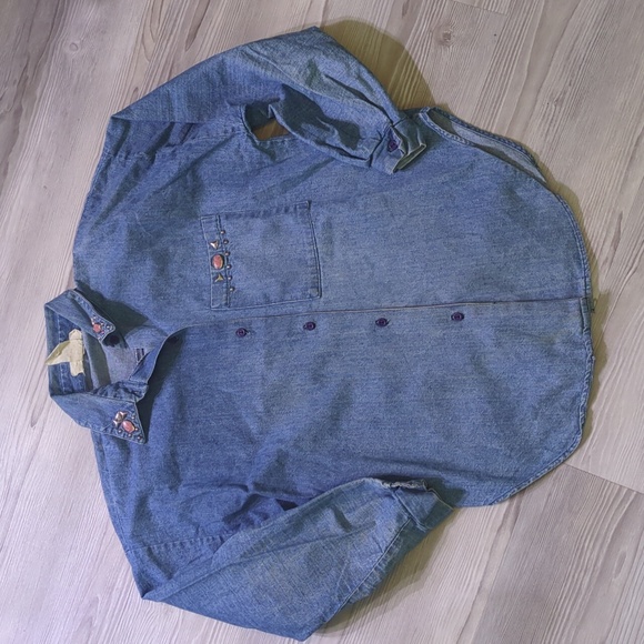 Randy With Love S Pink Embellished Denim Shirt Vintage Made In USA Western Wear - Picture 16 of 16